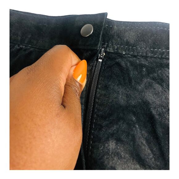 3580 Women Black Suede Leather Pencil Skirt Mini High Ris 7/8 Vintage 90’s - Picture 6 of 10